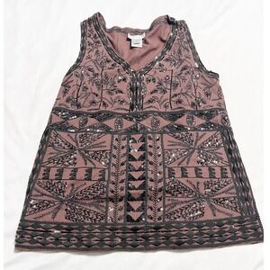 Talbots Collection Sequin Embellished‎ Aztec Embroidered Tank Top Brown Size M